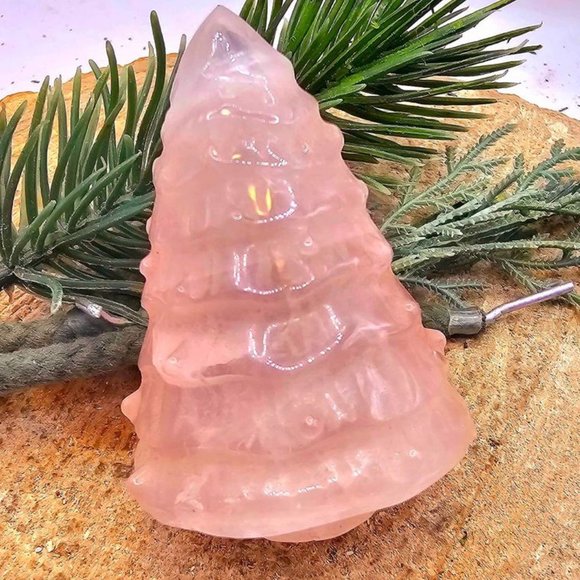 Nature Rose Quartz Hand Carved 2.2" Christmas Tree Decor - Picture 9 of 10